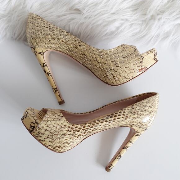 Vintage Y2K Miu Miu Python Snakeskin Peep Toe High Heel Platform Pumps - Picture 2 of 16
